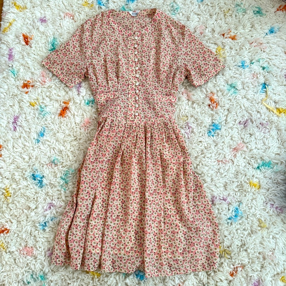 Floral Button-Front Midi Dress in Pink